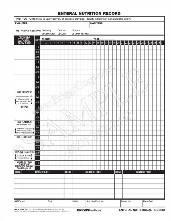 Enteral Feeding Records Side Punched